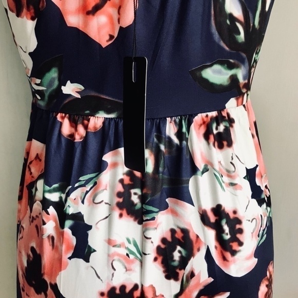 Boho Navy Blue Floral Maxi Dress Surplice Chest Faux Wrap Spaghetti Strap NWT S - Picture 9 of 12